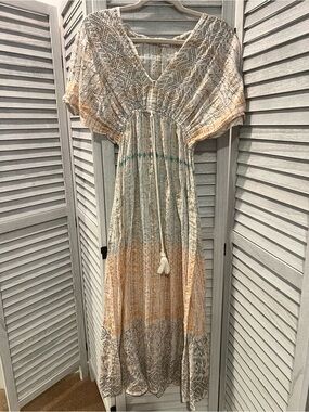 World Market Bohemian V-Neck Maxi Dress with gold accents